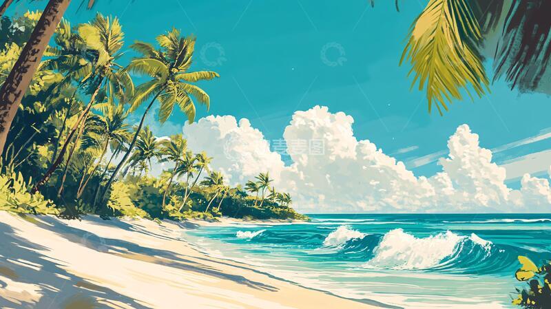 高清大图下载【趣麦麦图】插画海边插画海边唯美2