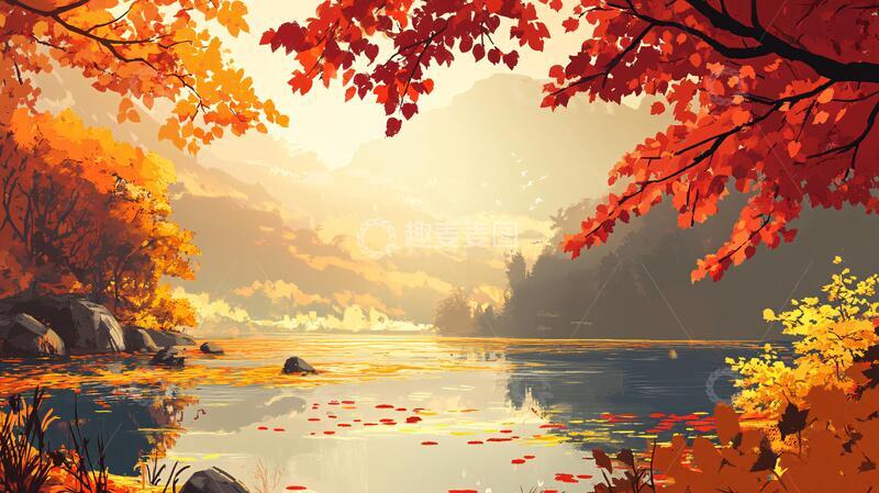 高清大图下载【趣麦麦图】-秋天美景插画10