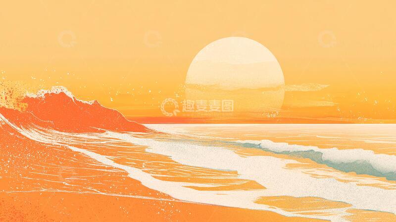 高清大图下载【趣麦麦图】海边落日插画32