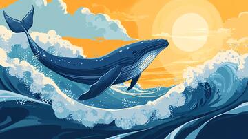 海浪鲸鱼鲸鱼插画手绘