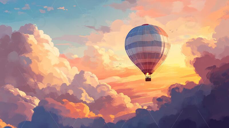 高清大图下载【趣麦麦图】热气球插画场景15