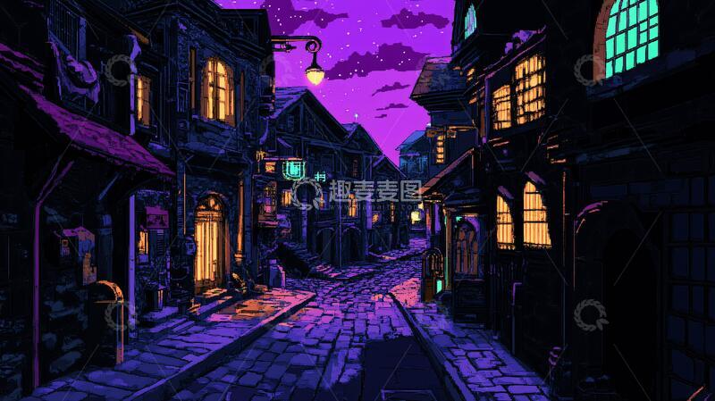 高清大图下载【趣麦麦图】朋克风街道街道插画场景