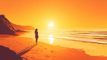 看日出插画插画手绘日落