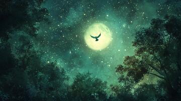 月夜飞鸟梦幻月色森林