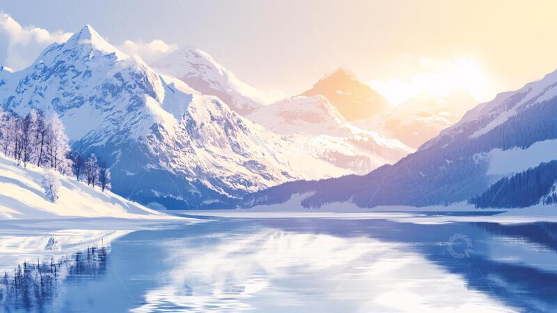 高清大图下载【趣麦麦图】冬日山川风景插画19