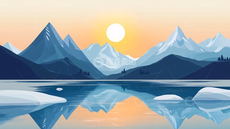 高清大图下载【趣麦麦图】山湖插画插画风景山水