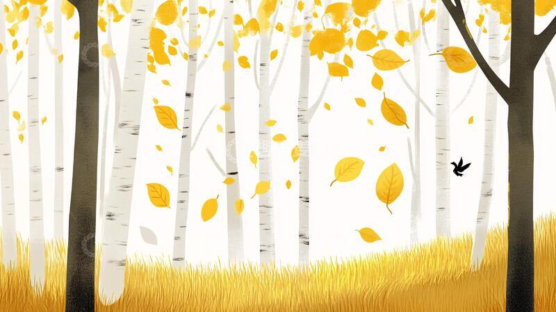 高清大图下载【趣麦麦图】白桦林插画插画手绘森林