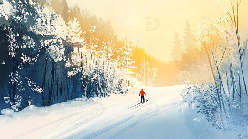 高清大图下载【趣麦麦图】冬天森林夕阳雪景2