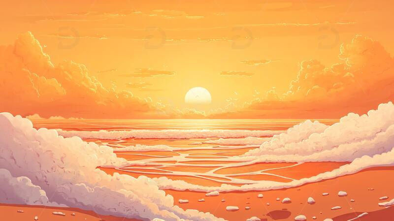 高清大图下载【趣麦麦图】插画红日插画落日日落1