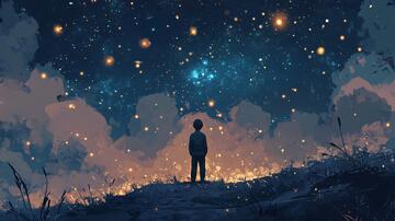 看星星的人插画背影星辰