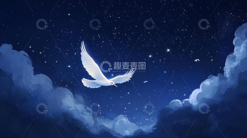 高清大图下载【趣麦麦图】梦幻飞鸟自由插画背景3