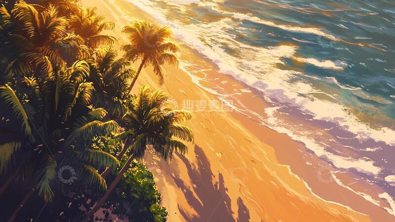 高清大图下载【趣麦麦图】-海滩唯美插画1