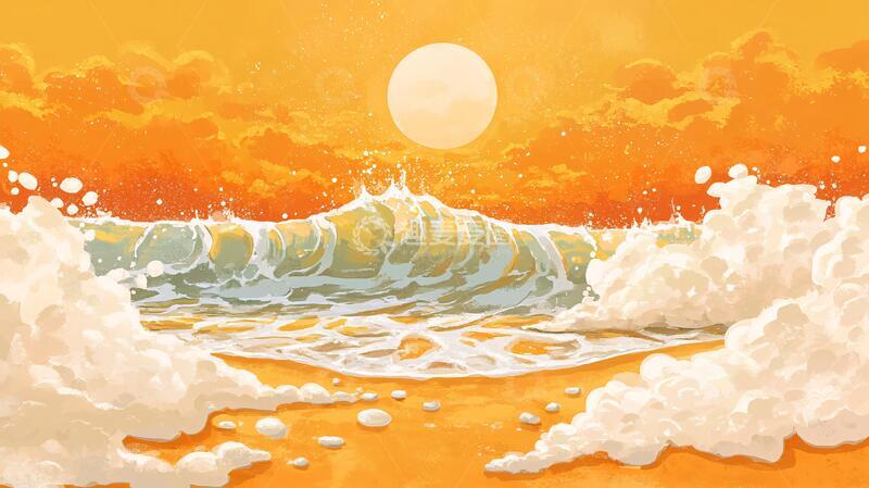 高清大图下载【趣麦麦图】-手绘海浪旭日东升13