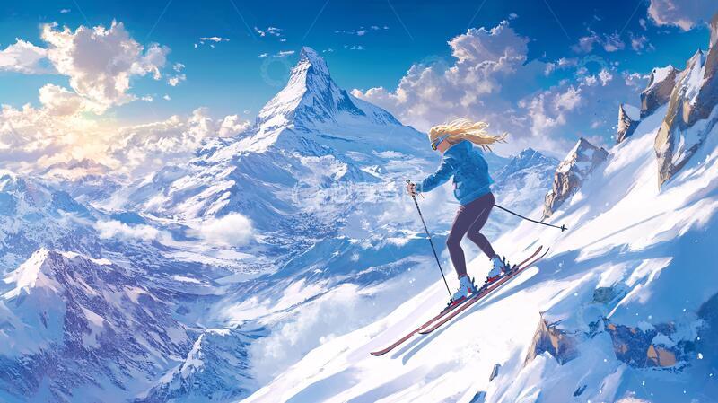 高清大图下载【趣麦麦图】滑雪插画插画视觉背景