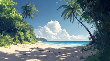 动漫海边海边插画唯美