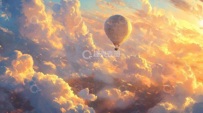 高清大图下载【趣麦麦图】唯美热气球梦幻动漫云朵