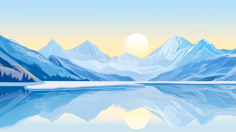 高清大图下载【趣麦麦图】山湖插画插画风景湖面