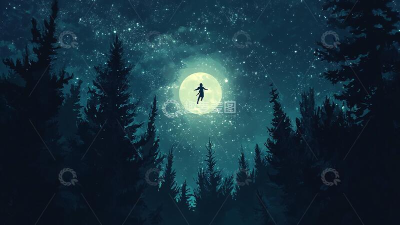 高清大图下载【趣麦麦图】月色下的杉树