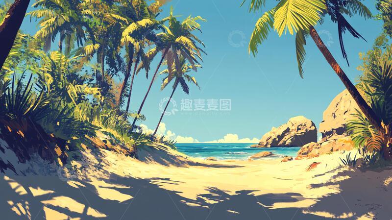高清大图下载【趣麦麦图】海滩唯美插画2