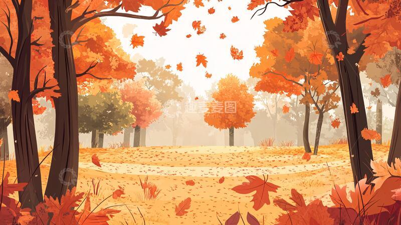 高清大图下载【趣麦麦图】秋天美景插画5