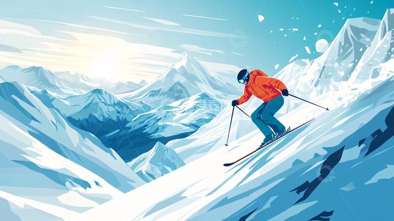 高清大图下载【趣麦麦图】滑雪插画滑雪插画冬季1