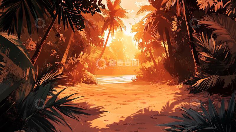 高清大图下载【趣麦麦图】密林中的落日