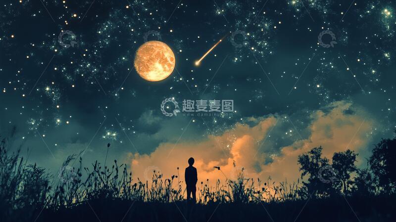 高清大图下载【趣麦麦图】星月夜空流星图