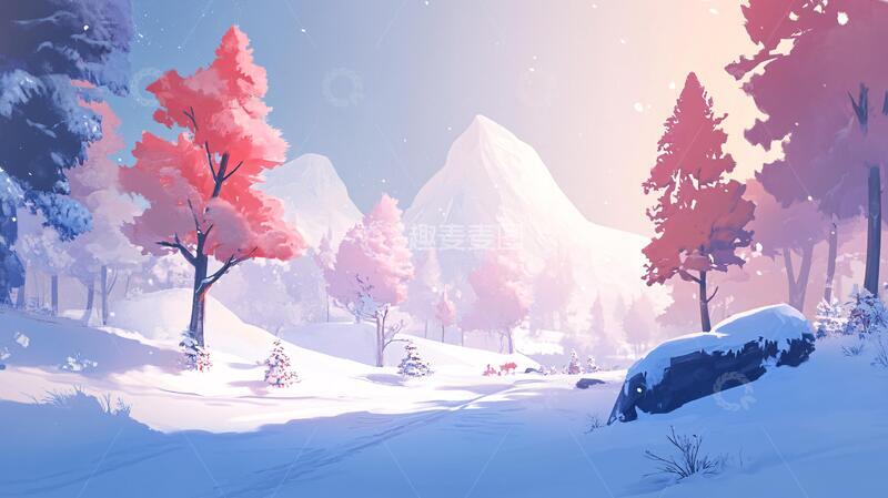 高清大图下载【趣麦麦图】雪山原画插画风景场景