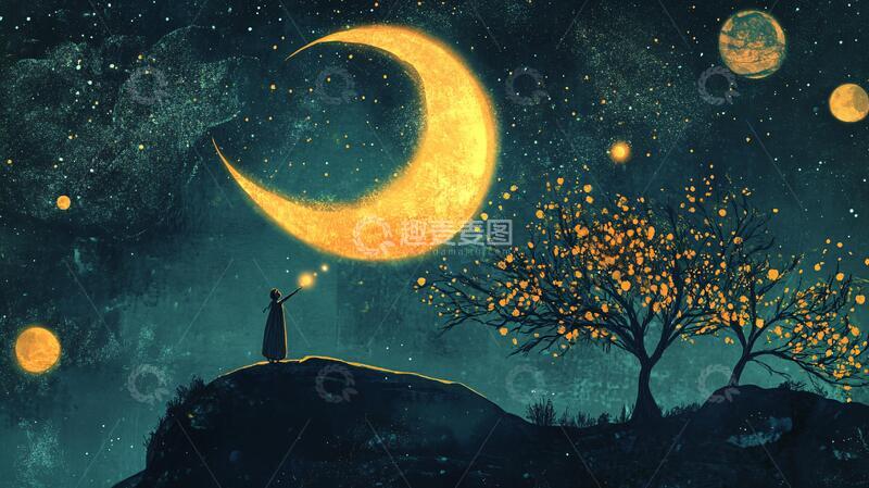 高清大图下载【趣麦麦图】月光插画月光下6