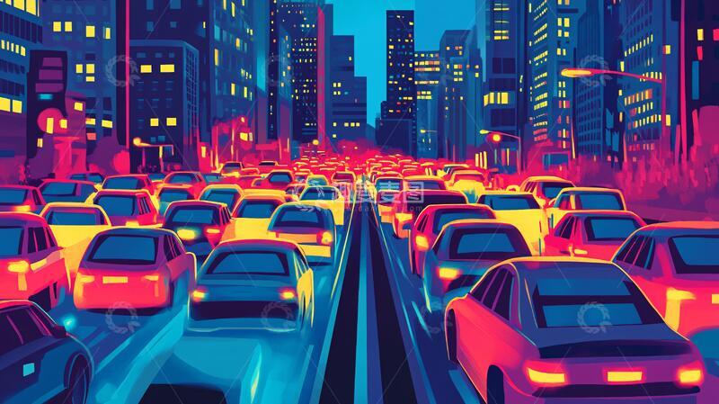 高清大图下载【趣麦麦图】拥挤的城市交通