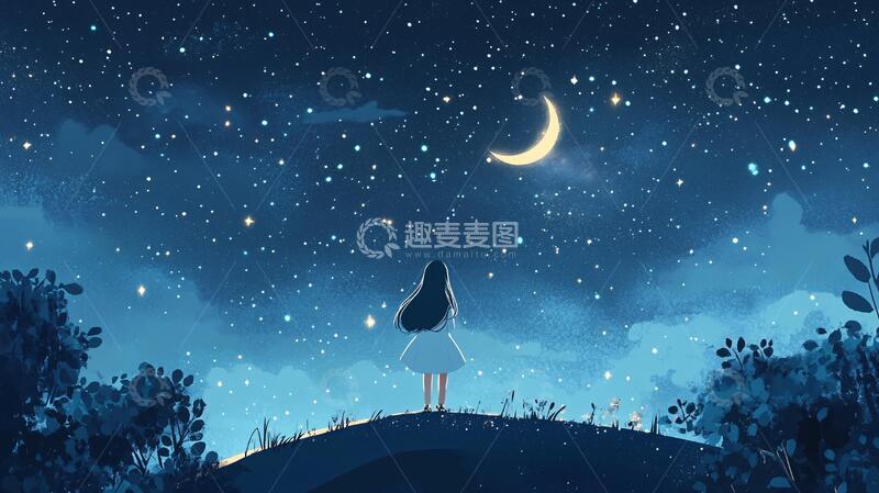 高清大图下载【趣麦麦图】美好的夜晚插画6