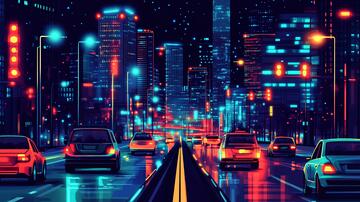 霓虹灯城市交通智能马路