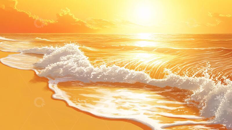 高清大图下载【趣麦麦图】手绘海浪旭日东升10