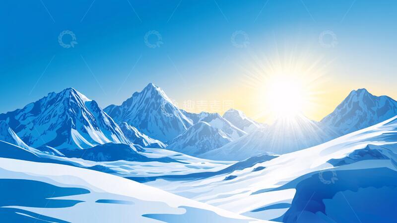 高清大图下载【趣麦麦图】雪峰日光日光插画场景