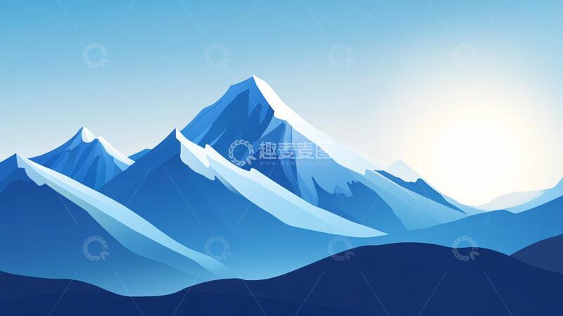 高清大图下载【趣麦麦图】雪山插画插画蓝色风景