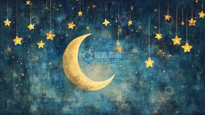 高清大图下载【趣麦麦图】月牙旗梦幻背景月光