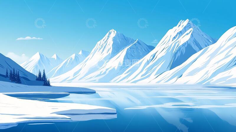 高清大图下载【趣麦麦图】雪山插画插画风景背景1