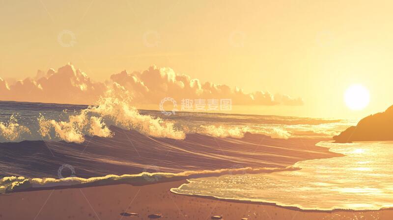 高清大图下载【趣麦麦图】海边落日插画18