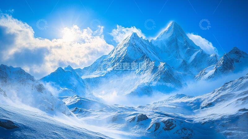 高清大图下载【趣麦麦图】蓝天白云雪山桌面壁纸