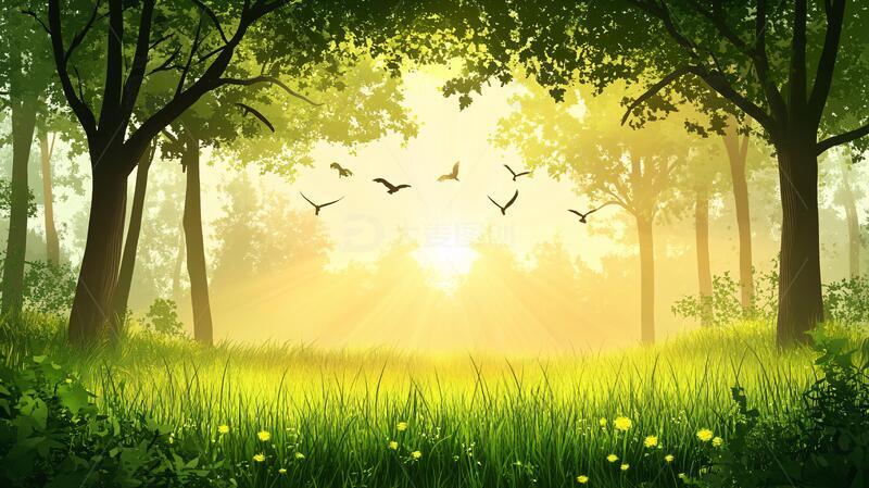 高清大图下载【趣麦麦图】早晨阳光插画1