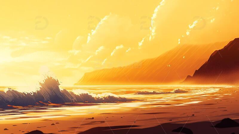 高清大图下载【趣麦麦图】海边落日插画16