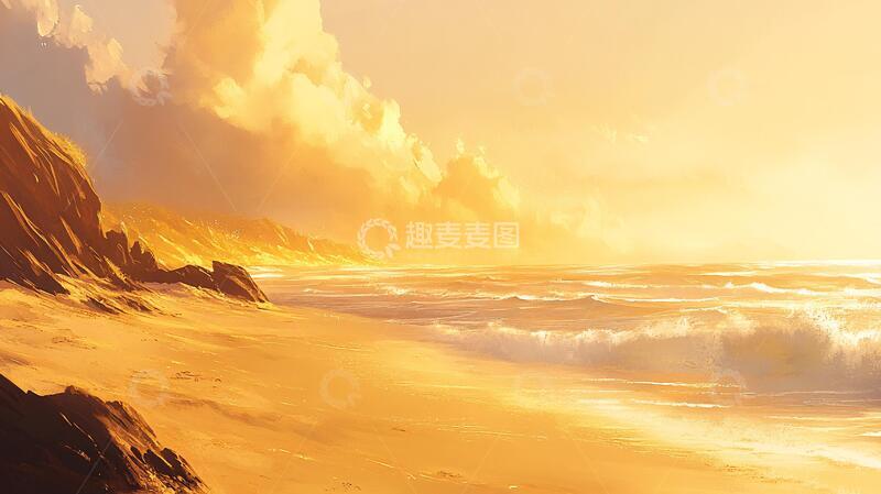 高清大图下载【趣麦麦图】海边落日插画17