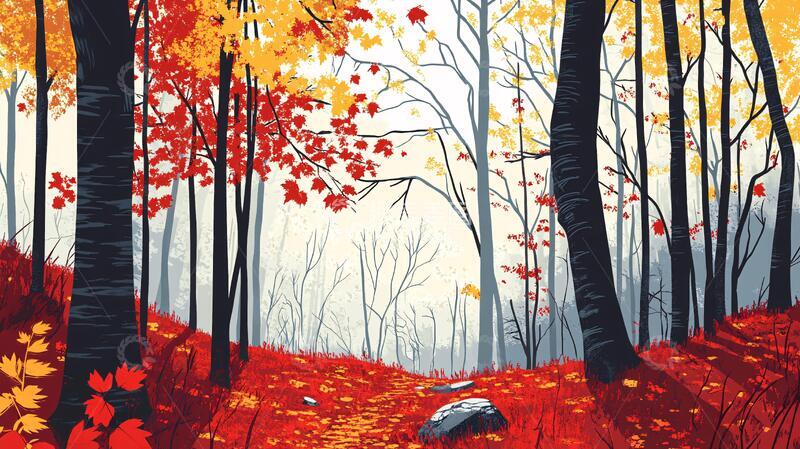 高清大图下载【趣麦麦图】秋天风景插画9