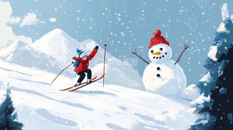 高清大图下载【趣麦麦图】滑雪运动户外出插画