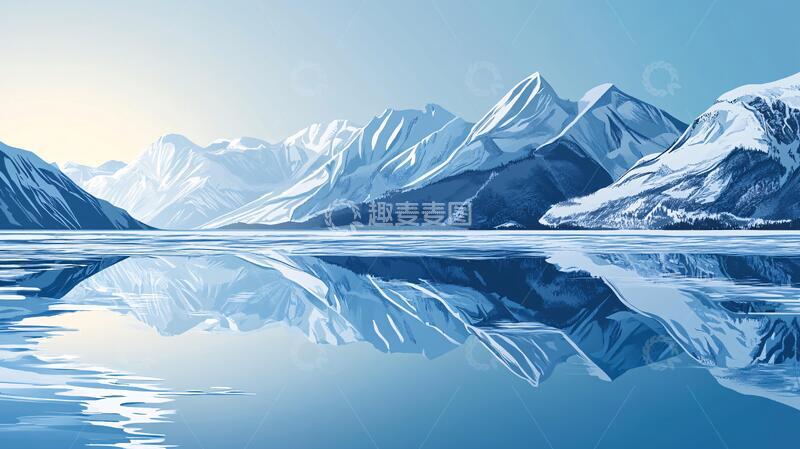 高清大图下载【趣麦麦图】山湖插画壁纸倒影插画