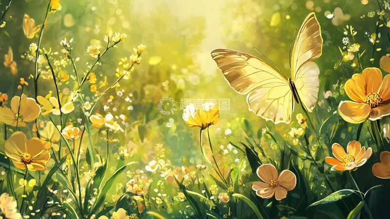 高清大图下载【趣麦麦图】花丛中蝴蝶素材