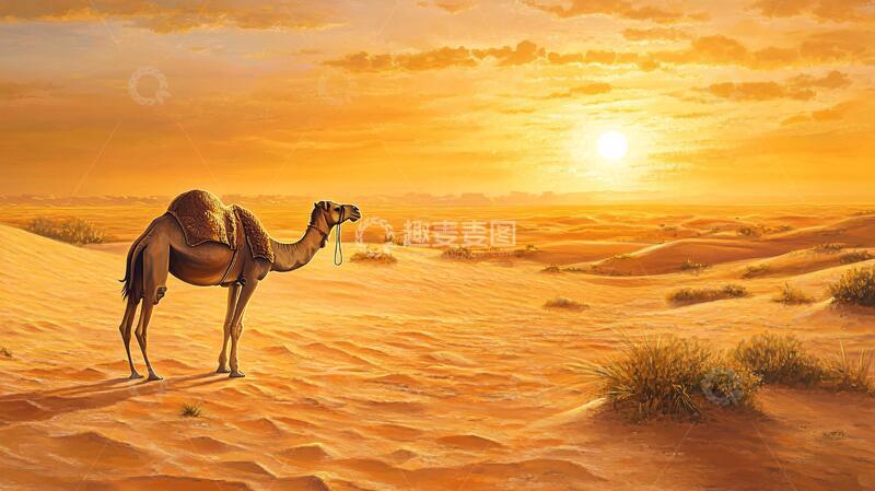 高清大图下载【趣麦麦图】夕阳下的骆驼2