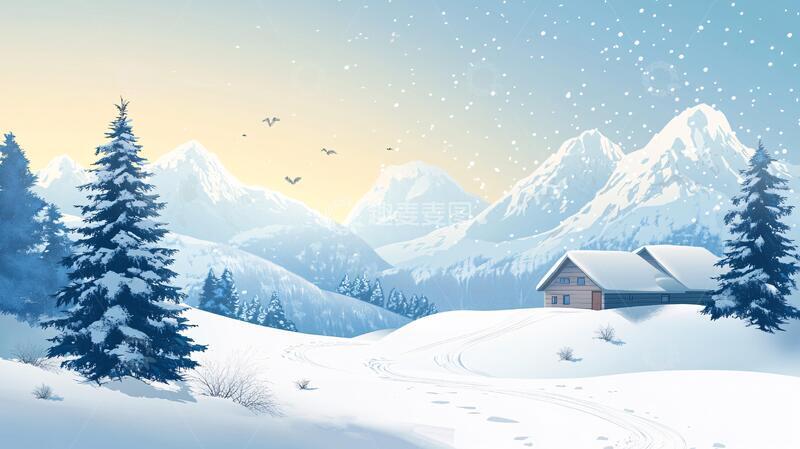 高清大图下载【趣麦麦图】冬日风景插画2