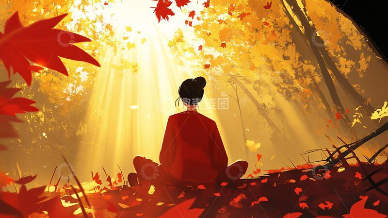 高清大图下载【趣麦麦图】禅境秋夜极品意境插画1