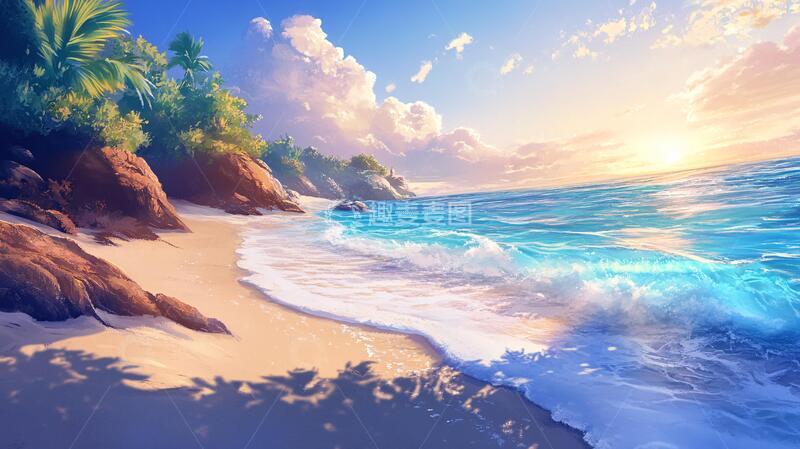 高清大图下载【趣麦麦图】唯美海岸风景插画5